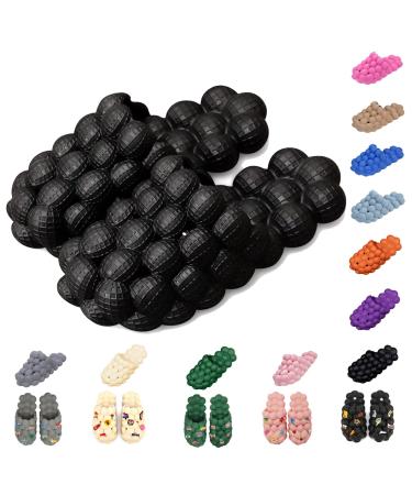 Bubble Slides Slippers for Women Men,Funny Massage Slippers,Cloud Cushion Thick Sole Spa Slides Slippers,Non-slip Stress Relief Reflexology Sandals,Shower Bedroom House Slippers 9.5-10 Women/7.5-8 Men Black