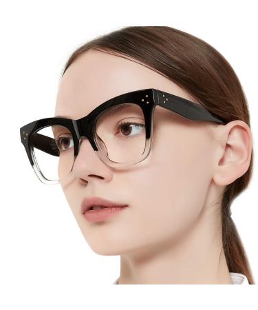 OCCI CHIARI Computer Reading Glasses Women UV Protection Anti Glare Game Reader 100 125 150 175 200 225 250 275 300 350 (Black-Clear, 1.75) A-transparent-black 1.75 x