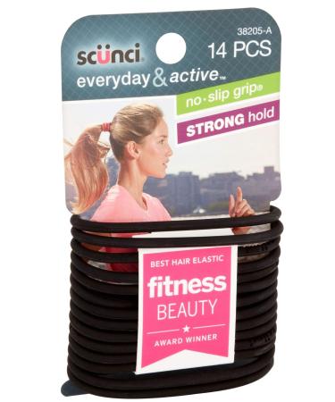 Scunci Black Gel Elastics  No Slip Grip  Strong Hold-Ponytailers  14 Count (Pack of 1)