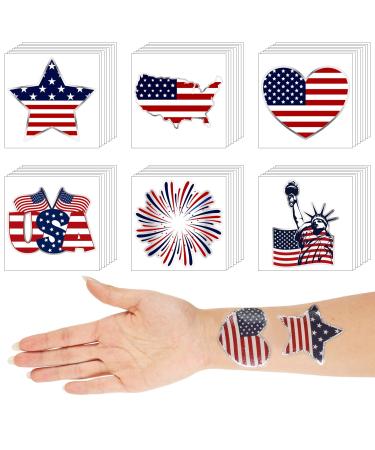 120 Pieces Metallic Patriotic Temporary Tattoo 4th of July Temporary Tattoos Stickers USA Fourth of July Stickers American Flag Red White and Blue Decor Party Favors for Men Women Flag Style
