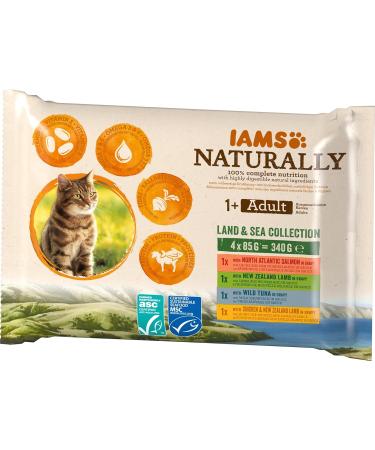 IAMS Naturally Cat Food Wet in Sauce - High-Quality Meat & Fish for Adults | Land & Sea Collection | 4 x 85g Pack - Buy Online on GoSupps.com