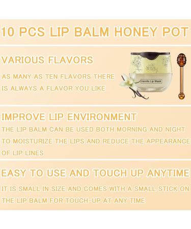 TIRDET 10 PCS Bee Lip Balm Honey Pot, Honey Coconut Cherry Peach Mint Grape Vanilla Strawberry Watermelon Apple, Lip Balm Bulk with Stick, Hydrating Lip Mask Overnight, Exfoliating Crack Scrubs - Buy Online on GoSupps.com