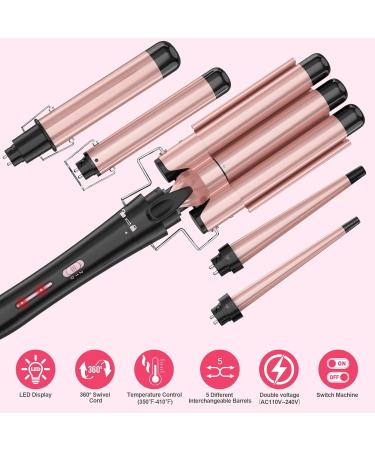 Buy Wand Curling Iron Set - Interchangeable Triple Barrel Curler & Waver - Rose Gold Hair Styler Tool for Perfect Curls | International Shipping Available - Buy Online on GoSupps.com