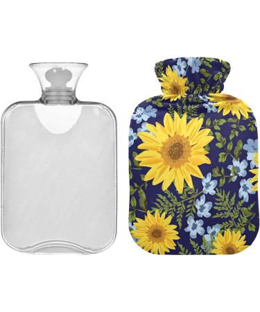 Hot Water Bottles with Sunflower Cover | 2L Pain Relief & Cramps | Navy Background Heating Bag - Buy Online on GoSupps.com