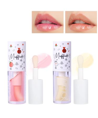 FANXITON 2 Pack Lip Oil Hydrating Honey Lip Gloss Clear Toot Lip Balm Plumping Makeup Non-Sticky Colorless Lip Fruity Care Oil - Nourish Lips Improves Dead Skin Honey & Peaches