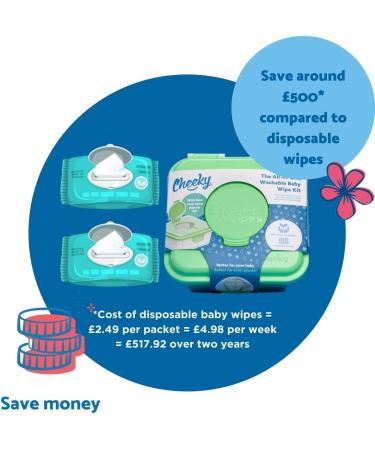 Cheeky Wipes Reusable Baby Wipe Kit - 25 Washable Bamboo Terry Cloth Wipes with Fresh and Mucky Soaking Boxes & Essential Oil Solutions - Bamboo (White) - Buy Online on GoSupps.com