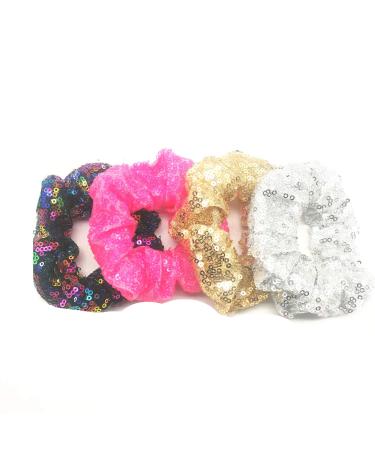 PNEIFON 4Pack Sequin Hair Scrunchies | Sparkly Glitter Fashion Hair Tie for Girls and Women - Buy Online on GoSupps.com