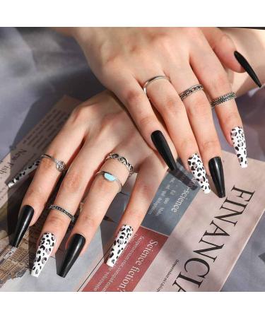 Buy Sethain Glossy Sparkle Green Rhinestone False Nails - Long Coffin Press-On Nail Art for Women & Girls | Black Leopard Print | International Shipping - Buy Online on GoSupps.com