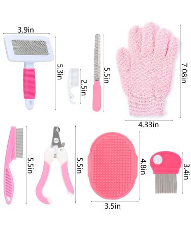 VCZONE 8-Piece Small Animal Pink Grooming Kit with Nail Clipper, Flea Comb, Shampoo Brush - Rabbit & Pet Care Set - Buy Online on GoSupps.com