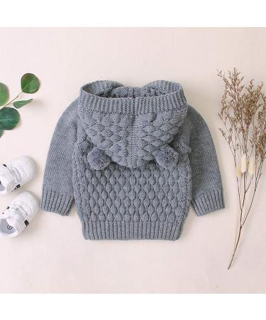Puseky Baby Knit Sweater Hooded Ears Cardigan Coat 6-12 Months Grey - Buy Online on GoSupps.com
