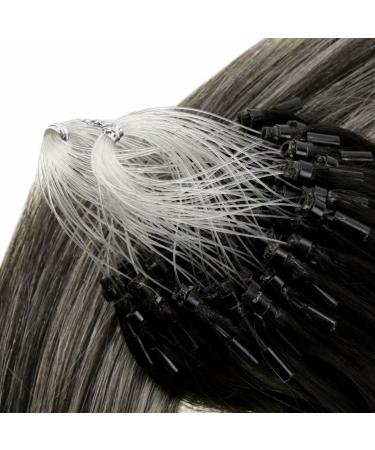 LAAVOO Real Hair Microring Extensions - Black Balayage Silver 40cm | Cold Fusion Remy Hair Extensions | Ombre Micro Ring 50g - Buy Online on GoSupps.com