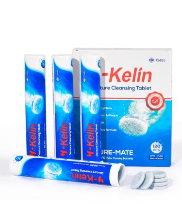 Denture Cleaning Tablets - 120 Retainer Cleaner Tablets, Removes Odors & Stains - For Dentures, Night Guards, Retainers, Aligners & Dental Appliance Cleaner - Mint Flavor - 4 Month Supply