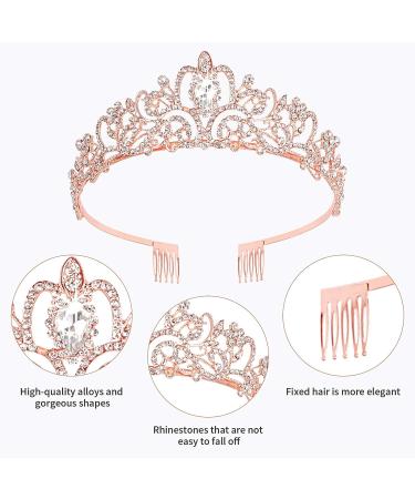 Araluky Rose Gold Tiara for Women & Girls - Jeweled Princess Crown for Wedding, Prom, Birthday - Rhinestone Hair Accessories - Buy Online on GoSupps.com