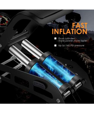 VERENO Bike Floor Pump with 160PSI Gauge | Portable Bicycle Inflator for Presta, Schrader, and Deutschland Valve | Double Cylinder Air Pump for Bike, Ball, Car, and Toys - Black - Buy Online on GoSupps.com