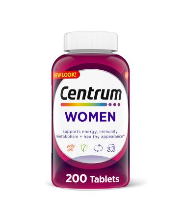 Centrum Multivitamin for Women  Multivitamin/Multimineral Supplement with Iron  Vitamin D3  B Vitamins and Antioxidant Vitamins C and E  Gluten Free  Non-GMO Ingredients - 200 Count Unflavored 120.0 Servings (Pack of 1)