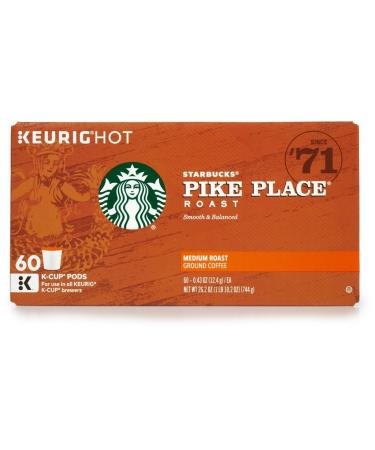 Starbucks Coffee IzTEDn K-Cups Pike Place Medium Roast 60 Count (Pack of 4)