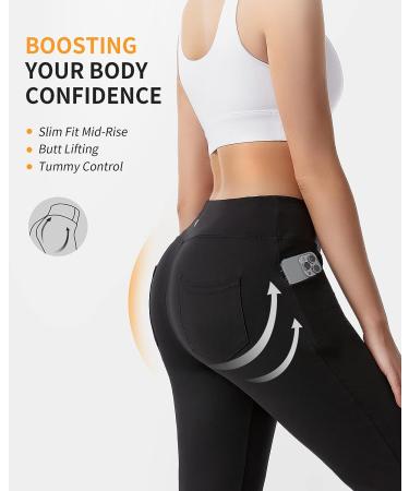 CAMBIVO High Waist Flare Yoga Pants for Women - Black Medium | Workout Leggings with Pockets and Tummy Control - Buy Online on GoSupps.com