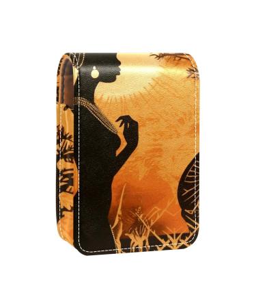 Lipstick Case Leather Lip Gloss Lipstick Organizer with Mirror Mini Lipstick Holder Bag African Woman Ethnicity F930s1iacc