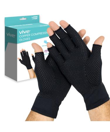 Vive Fingerless Copper Arthritis Gloves Black (X Small)