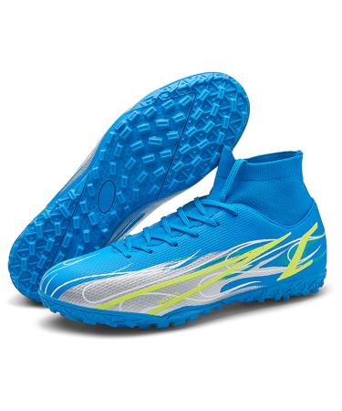Mens Soccer Shoes Football Cleats Athletic High-Top Breathable Soccer Boots Spikes Anti-Slip Outdoor Indoor Training Turf Football Sneaker 6.5 Blue
