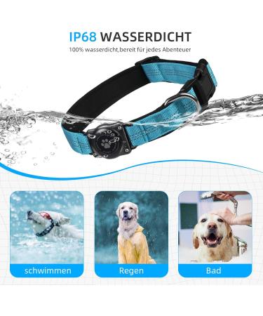 Airtag Dog Collar | IP68 Waterproof & Reflective Apple Air Tag Keeper for Medium Dogs | Durable Blue Dog Collar (Large) - Buy Online on GoSupps.com