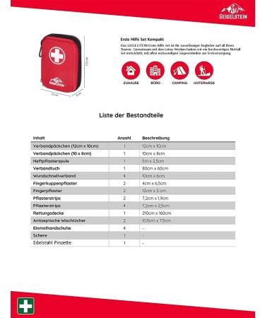 Buy GEIGELSTEIN Travel First Aid Kit Made in Germany | Stainless Steel Tweezers for Hiking Cycling & Outdoor Adventures - Buy Online on GoSupps.com