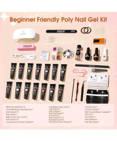 ROSALIND Poly Nail Gel Kit 14 Colors + 72 Nail Art Accessories | Clear & Nude Poly Nails Starter Set with Mini UV Lamp - Buy Online on GoSupps.com