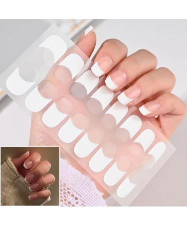 White French Tip Semi Cured Gel Nail Strips Stickers Short Square Gel Nails Wraps with File 16 Pieces Glossy Soft Self-Adhesive Salon-Quality Uv/LED Lamp Required - Buy Online on GoSupps.com