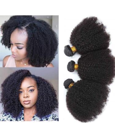 Mongolian Afro Kinky Curly Bundles Human Hair 4B 4C Afro Kinky Human Hair Bundles 8 10 12 Inch Curly Weave Bundles Unprocessed Virgin Hair Afro Curly Hair Extensions for Black Women Natural Color (8 10 12 Inch)