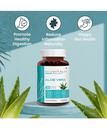 BIOVITALIA ORGANICS Aloe Vera Extract Capsules - Immune & Digestive Support Supplement for Men & Women - 60 Veg Capsules - Buy Online on GoSupps.com