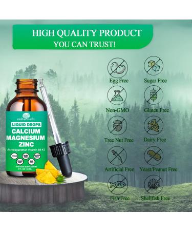 Calcium Magnesium Zinc Liquid Drops with Vitamin D3 K2, High Potency Calcium Magnesium Supplement w/Magnesium Complex, Zinc, Theanine Gluten Free for Immune, Bone,Muscle, Mood & Sleep Support Pineapple 2 Fl/Oz - Buy Online on GoSupps.com
