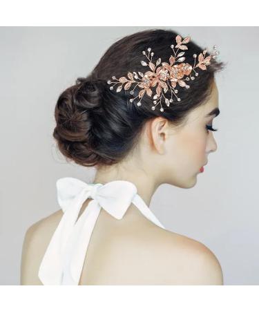 Wedding Hair Clip Hair Rose Gold Accessories for Bridal Bridesmaid Girls Wedding Hair Vines Handmade Flower Rhinestone Headpiece Hair Pins for Women Hair Side Combs - Buy Online on GoSupps.com