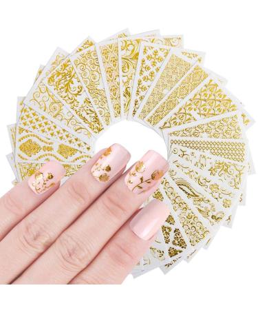 KISSBUTY Gold Flowers Nail Art Sticker - 20 Sheets Metallic Floral Vine Decals for Manicure - Buy Online on GoSupps.com
