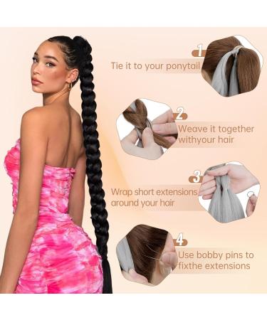 MY-LADY Long DIY Braided Ponytail Extension - 34 Yaki Straight Wrap-Around Synthetic Hairpiece in Silver Grey White - Buy Online on GoSupps.com