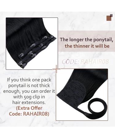 Runatur 50cm Real Hair Braid Extensions - Pitch Black Invisible Clip-In Ponytail | #1 Black Human Hair 80g/Pack - Buy Online on GoSupps.com
