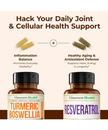 Boswellia Turmeric Curcumin Supplement + Resveratrol Japanese Knotweed Capsules Bundle for Healthy Aging Joint & Cardiovascular Support with Ginger Root Organic Tumeric Powder Green Tea Extract - Buy Online on GoSupps.com