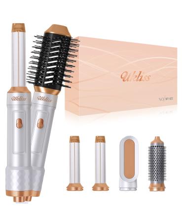 Hairstyler Set 6 in 1 UKLISS 2024 New Air Styler with hairdryer left/right curling iron warm air brush massage hot air brush hair straightener brush round brush framework for all hair types white gold