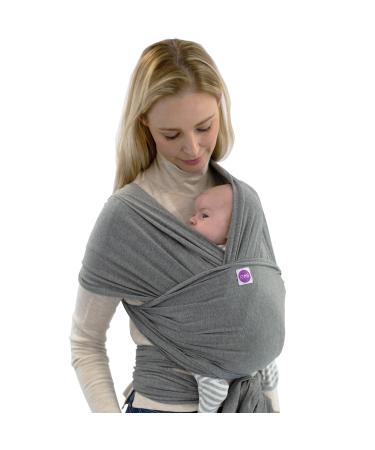 Izmi Essential Baby Wrap | Soft Stretch Natural Cotton Material with 2 Hands Free Carrying Positions | UK Hip Healthy Design Ideal Suitable from Birth to 9kg | Grey Mid Grey