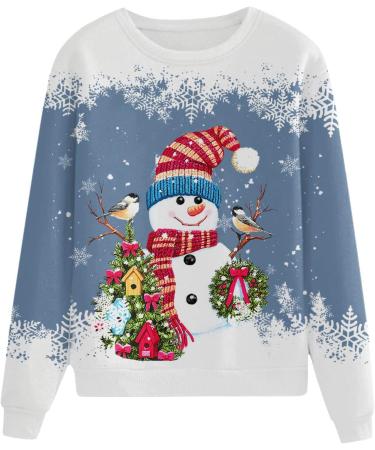 Women's Christmas Snowman & Penguin Print Sweatshirt - Xmas Jumper O-Neck Raglan Top - Winter Long Sleeve Pullover - Blue XL - Buy Online on GoSupps.com