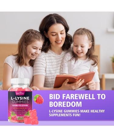 BVIVLOO L-Lysine 1000mg Gummies for Immune Support & Skin Health - High Potency Vegan Sugar-Free Gluten-Free Supplement with Natural Raspberry Flavor for Adults & Kids - 60 Gummies - Buy Online on GoSupps.com