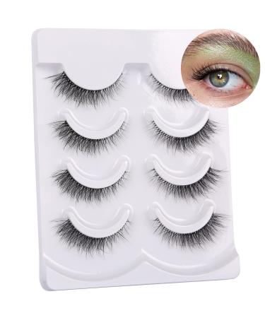 False Eyelashes Natural Look Cat Eye Fluffy Faux Mink Lashes 3D Wispy Lashes Soft Clear Band Volume Fake Eye Lash 4 Pairs Pack by Milllruez595 94