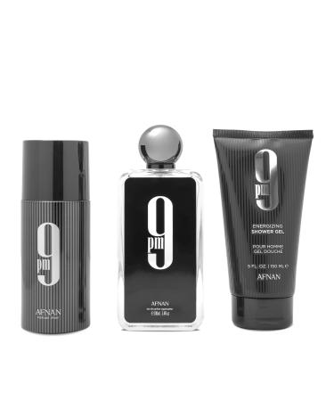 Afnan 9 PM Luxury Perfume Gift Set Eau De Parfum (3.4 Oz) Deodorant (5.0 Oz) Shower Gel (6.7 Oz) 9 PM Gift Set