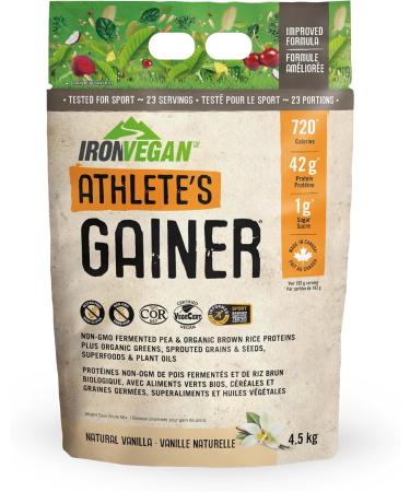 Athlete's Gainer Protein Powder Natural Vanilla Flavour 4.5 kg | Vegan and Non-GMO & Iron Vegan Sprouted Protein Bars | Peanut Chocolate Chip Flavour | 12 Pack - Buy Online on GoSupps.com