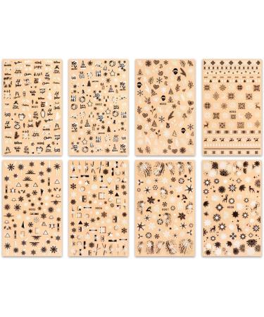 Merry Christmas Nail Art Stickers - Self-Adhesive Reindeer, Snowman, Santa Design - 8 Sheets Black & White Decals for Nail Supplies and Decoration - Buy Online on GoSupps.com