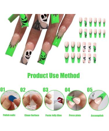 Halloween Nails Halloween Press on Nails Medium Horror Ghost and Skull Halloween Fake Nails 24PCS Coffin French Tip False Nails with Gel Glue for Halloween - Buy Online on GoSupps.com