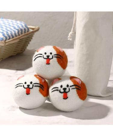 XL Cute Cat Face Wool Dryer Balls - Handmade Reusable Fabric Softener | Organic Shorten Drying Time | 3 Pack for 1000+ Loads - Buy Online on GoSupps.com