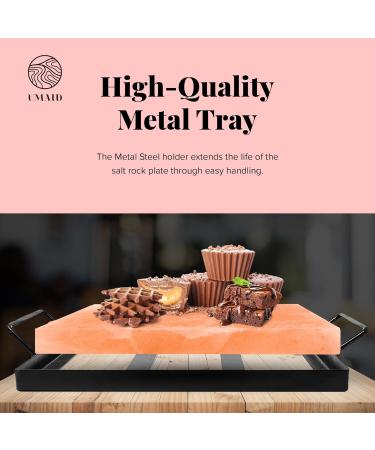 UMAID Natural Himalayan Rock Salt Block Cooking Plate for Cooking Grilling Cutting and Serving Food Grade Salt with Metal Steel Tray Set with Recipe Pamphlet Salt cooking block 12 X 8 X 1.5 Himalayan Salt Cooking Block - Buy Online on GoSupps.com