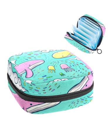 GIAPB Period Bag Sanitary Napkin Storage Bag Period Pouch Travel Makeup Bag Whales and Fish Color4000