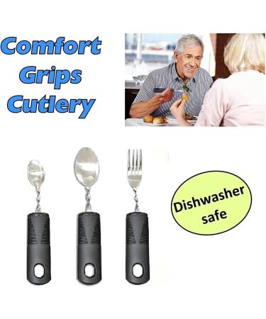 Extra Wide Bendable Cutlery Set for Elderly & Disabled - Easy Grip Handles, Ideal for Arthritis & Parkinson's (3PC Black) - Buy Online on GoSupps.com