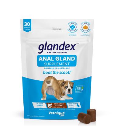 Glandex Anal Gland Soft Chew Treats with Pumpkin for Dogs Chews with Digestive Enzymes Probiotics Fiber Supplement for Dogs Vet Recommended - Boot The Scoot (Pork Liver 30ct Chews) Pork Liver 30 Count (Pack of 1)